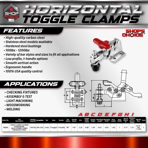 150LB U-BAR FLG BASE HORIZONTAL HOLD-DOWN CLAMP STAINLESS STEEL (Same as 305-USS) Shop'sChoice™ - Image 2