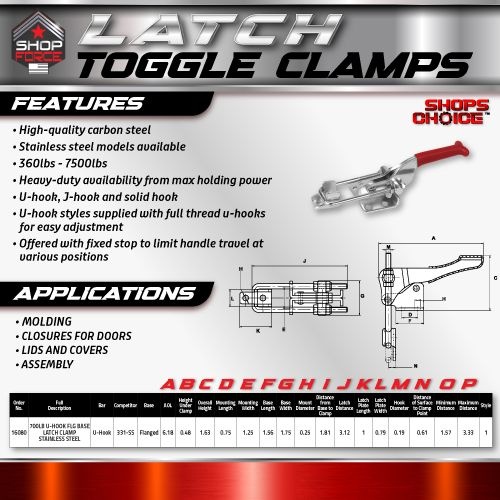 700LB U-HOOK FLG BASE LATCH CLAMP STAINLESS STEEL LATCH PLATE INCLUDED(Same as 331-SS) Shop'sChoice™ - Image 2