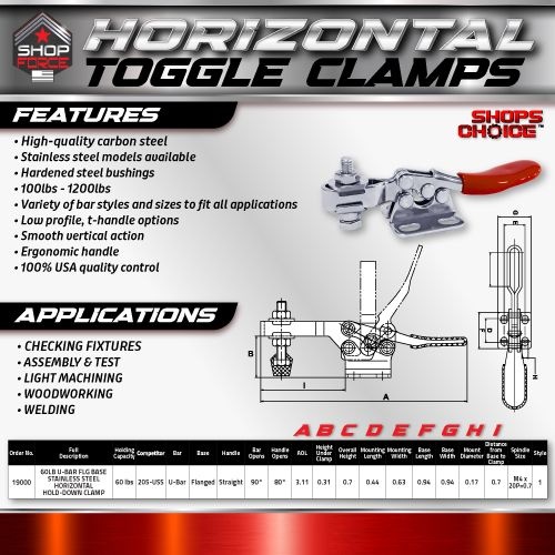 60LB U-BAR FLG BASE STAINLESS STEEL HORIZONTAL HOLD-DOWN CLAMP (Same as 205-USS) Shop'sChoice™ - Image 2