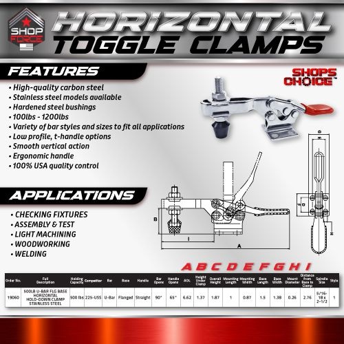 500LB U-BAR FLG BASE HORIZONTAL HOLD-DOWN CLAMP STAINLESS STEEL (Same as 225_USS) Shop'sChoice™ - Image 2