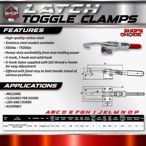 1000LB J-HOOK FLG BASE LATCH CLAMP LATCH PLATE NOT INCLUDED(Same as 381) Shop'sChoice™ - Image 2