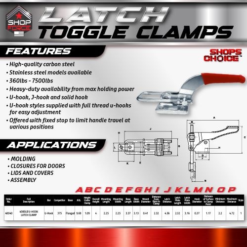 4000LB U-HOOK FLG BASE LATCH CLAMP-LATCH PLATE NOT INCLUDED (Same as 375) Shop'sChoice™ - Image 2