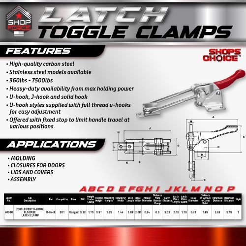 2000LB VERT U-HOOK FLG BASE LATCH CLAMP LATCH PLATE INCLUDED(Same as 344) Shop'sChoice™ - Image 2