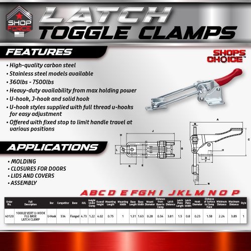 1000LB VERT U-HOOK FLG BASE LATCH CLAMP LATCH PLATE INCLUDED(Same as 334) Shop'sChoice™ - Image 2