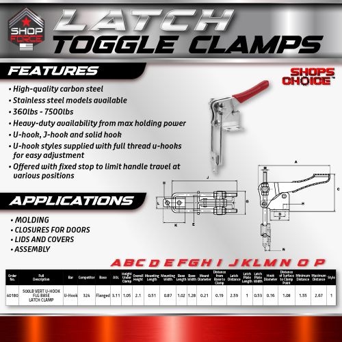 500LB VERT U-HOOK FLG BASE LATCH CLAMP LATCH PLATE INCLUDED(Same as 324) Shop'sChoice™ - Image 2