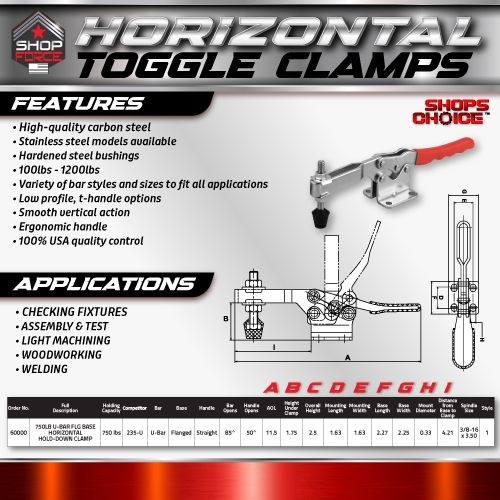 750LB U-BAR FLG BASE HORIZONTAL HOLD-DOWN CLAMP (Same as 235-U) Shop'sChoice™ - Image 2