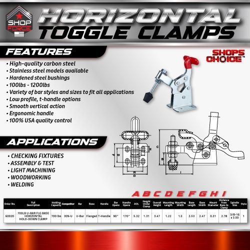 700LB U-BAR FLG BASE HORIZONTAL HOLD-DOWN CLAMP(Same as (309-U) Shop'sChoice™ - Image 2