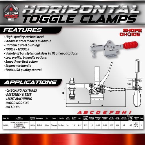 150LB FLNG BASE U-BAR LOW PROFILE HORIZONTAL TOGGLE CLAMP (Same as 213-U) Shop'sChoice™ - Image 2