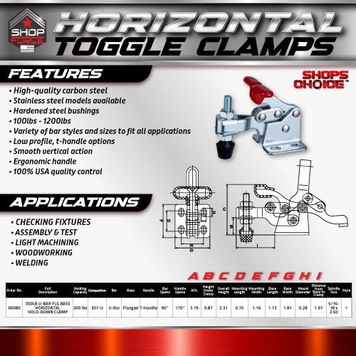 300LB U-BAR FLG BASE HORIZONTAL HOLD-DOWN CLAMP (Same as 307-U) Shop'sChoice™ - Image 2