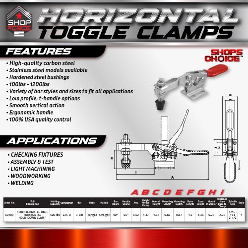 500LB U-BAR FLG BASE HORIZONTAL HOLD-DOWN CLAMP (Same as 225-U)  Shop'sChoice™ - Image 2