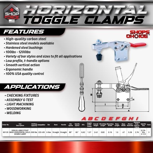 500LB U-BAR STGHT BASE HORIZONTAL HOLD-DOWN CLAMP (Same as 225-UB)  Shop'sChoice™ - Image 2