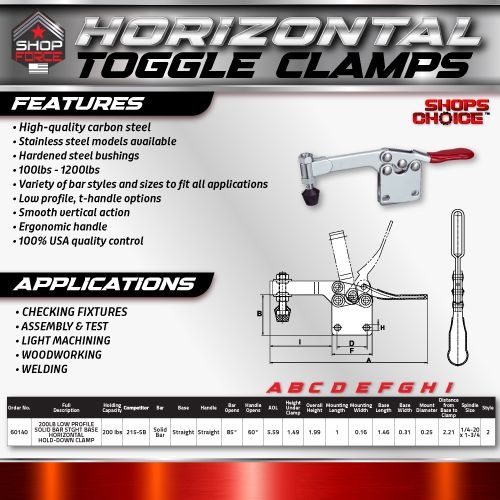 200LB LOW PROFILE SOLID BAR STGHT BASE HORIZONTAL HOLD-DOWN CLAMP (Same as 215-SB)  Shop'sChoice™ - Image 2