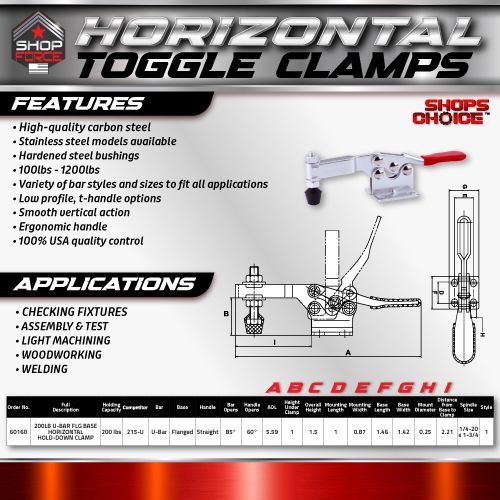 200LB U-BAR FLG BASE HORIZONTAL HOLD-DOWN CLAMP (Same as 215-U)  Shop'sChoice™ - Image 2