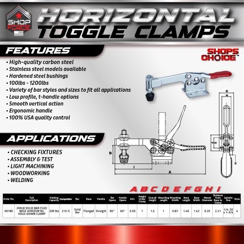 200LB SOLID BAR FLGD BASE HORIZONTAL HOLD-DOWN CLAMP (Same as 215-S)  Shop'sChoice™ - Image 2