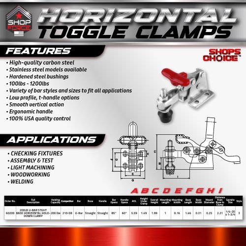 150LB U-BAR FLG BASE HORIZONTAL HOLD-DOWN CLAMP (Same as 305-U) Shop'sChoice™ - Image 2