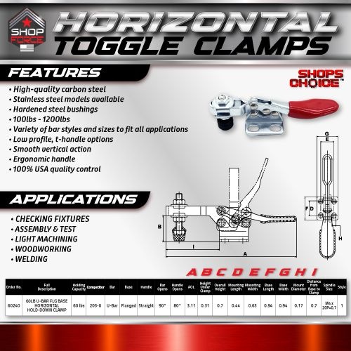 60LB U-BAR FLG BASE HORIZONTAL HOLD-DOWN CLAMP (Same as 205-U) Shop'sChoice™ - Image 2