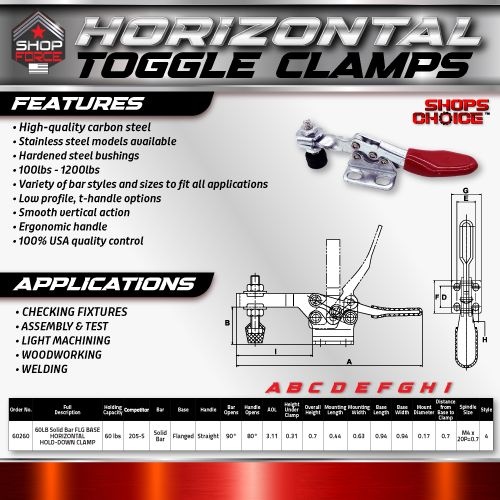 60LB Solid Bar FLG BASE HORIZONTAL HOLD-DOWN CLAMP (Same as 205-S) Shop'sChoice™ - Image 2