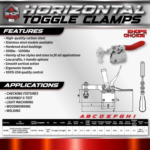 60LB Solid Bar STRAIGHT BASE HORIZONTAL HOLD-DOWN CLAMP(Same as (205-SB) Shop'sChoice™ - Image 2