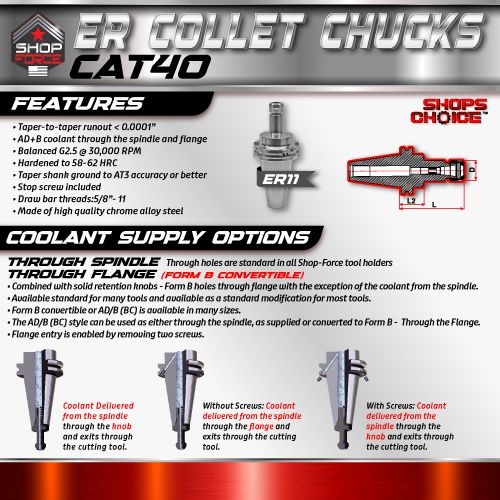 ER 11 CAT40 COLLET CHUCK X 3"  G2.5 X 30,000 RPM (0.0001 T.I.R.) With Hex Nut Shop'sChoice™ - Image 2