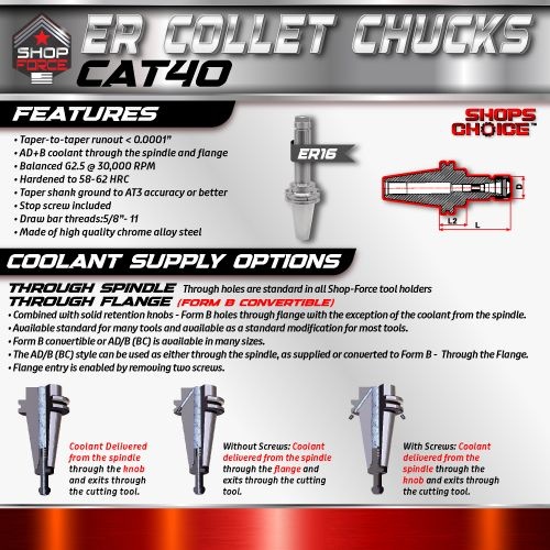 ER 16 CAT40 COLLET CHUCK X 6"  G2.5 X 30,000 RPM (0.0001 T.I.R.) With Hex Nut Shop'sChoice™ - Image 2