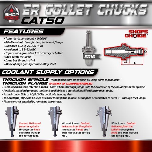 ER 16 CAT50 COLLET CHUCK X 6"  G2.5 X 25,000 RPM (0.0001 T.I.R.) With Hex Nut Shop'sChoice™ - Image 2