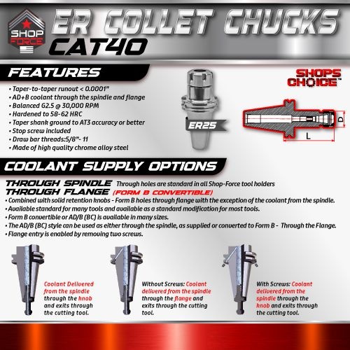 ER 25 CAT40 COLLET CHUCK X 8"  G2.5 X 30,000 RPM (0.0001 T.I.R.) With Round Nut Shop'sChoice™ - Image 2