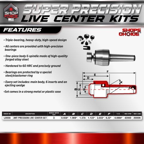 3MT SUPER PRECISION LIVE CENTER KITS  (0.0004) T.I.R. Shop'sChoice - Image 2