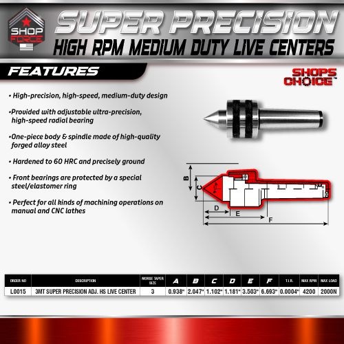 3MT SUPER PRECISION HIGH RPM LIVE CENTERS (0.0004) T.I.R. Shop'sChoice - Image 2