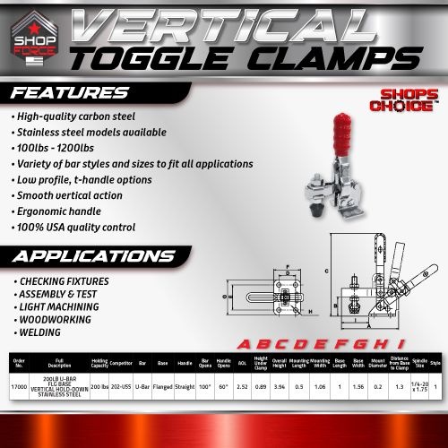 200LB U-BAR FLG BASE  VERTICAL HOLD-DOWN CLAMP STAINLESS STEEL(Same as 202-USS) Shop'sChoice™ - Image 2