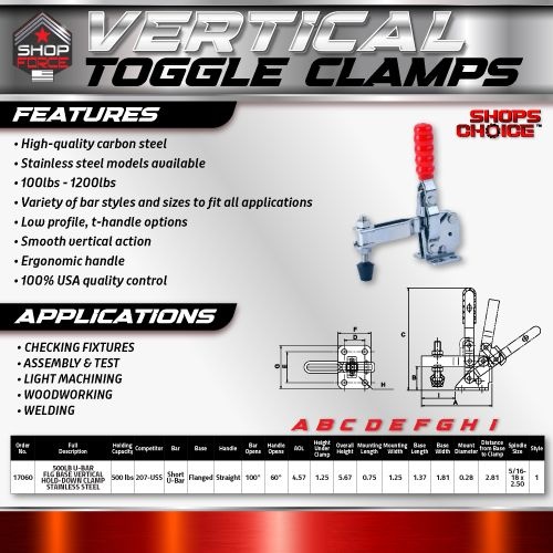 500LB U-BAR FLG BASE VERTICAL HOLD-DOWN CLAMP STAINLESS STEEL(Same as 207-USS) Shop'sChoice™ - Image 2