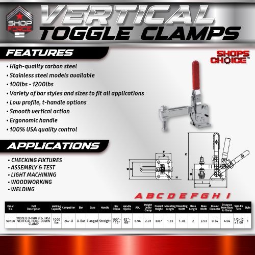 1000LB U-BAR FLG BASE VERTICAL HOLD-DOWN CLAMP(Same as 247-U) Shop'sChoice™ - Image 2