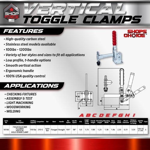 750LB SOLID BAR FLG BASE VERTICAL HOLD-DOWN CLAMP(Same as 210-S)  Shop'sChoice™ - Image 2