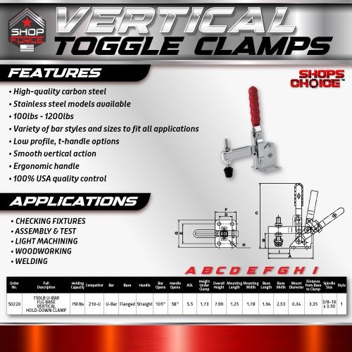 750LB U-BAR FLG BASE VERTICAL HOLD-DOWN CLAMP(Same as 210-U) Shop'sChoice™ - Image 2