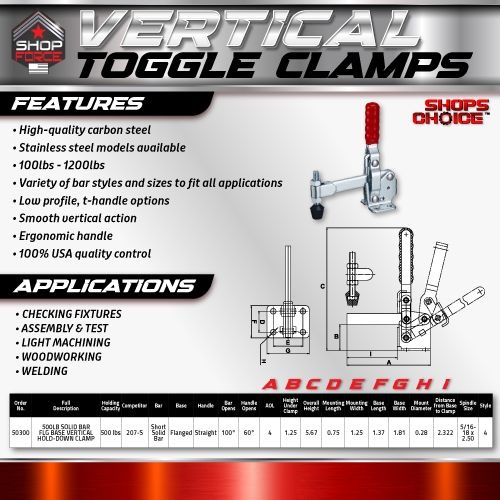 500LB SOLID BAR FLG BASE VERTICAL HOLD-DOWN CLAMP(Same as 207-S)  Shop'sChoice™ - Image 2