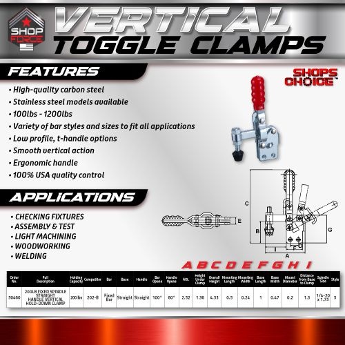 200LB FIXED SPINDLE STRAIGHT HANDLE VERTICAL HOLD-DOWN CLAMP(Same as 202-B)   Shop'sChoice™ - Image 2