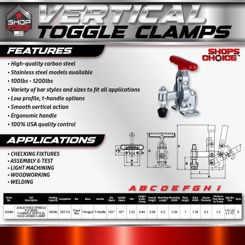 NLA when sold out200LB FIXED SPINDLE FLG BASE T-HANDLE VERTICAL HOLD-DOWN CLAMP(Same as 202-TU)  Shop'sChoice™ - Image 2