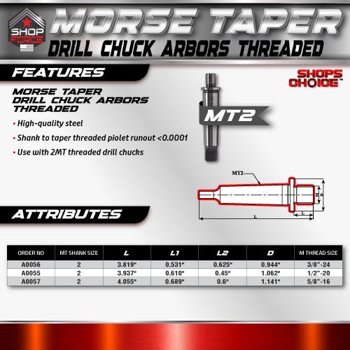 2MT TO 1/2-20 DRL CHUCK ARBOR  Shop'sChoice - Image 3