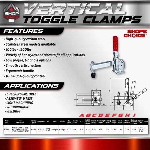 500LB LONG U-BAR FLG BASE VERTICAL HOLD-DOWN CLAMP(Same as 207-UL)  Shop'sChoice™ - Image 2