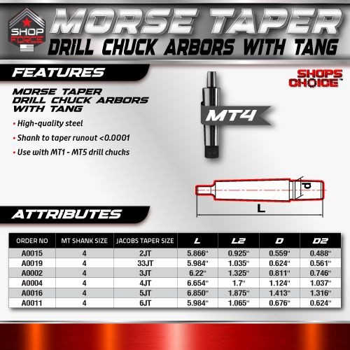 MT4 to JT33 Drill Chuck Arbor With Tang- Shop'sChoice - Image 3