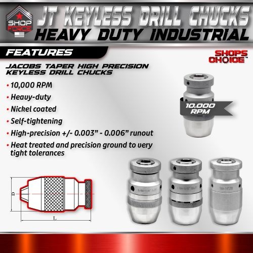 1/64"-5/8"  6-Jacobs Taper HIGH PRECISION  INDUSTRIAL KEYLESS DRILL CHUCK-Coated 10,000RPM - Image 2