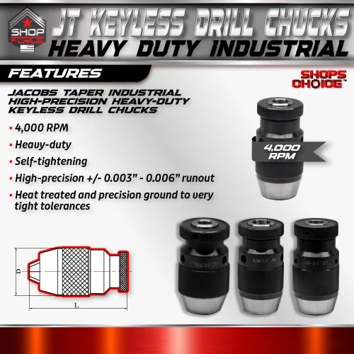1/64"-1/4"  1-Jacobs Taper  HIGH PRECISION INDUSTRIAL KEYLESS DRILL CHUCKS 4000RPM - Image 2
