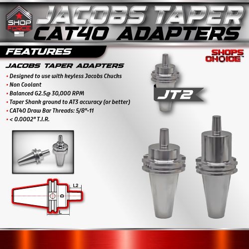 CAT40 JACOBS TAPER 2 X 2.44"  ADAPTOR  G2.5 X 30,000 RPM (0.0002 T.I.R.) Shop'sChoice - Image 2