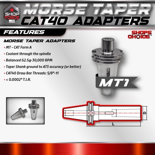 CAT40 MORSE TAPER 1 ADAPTOR  G2.5 X 30,000 RPM (0.0002 T.I.R.) Shop'sChoice - Image 2