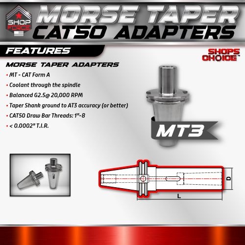 CAT50 MORSE TAPER 3 ADAPTOR  G2.5 X 30,000 RPM (0.0002 T.I.R.) Shop'sChoice - Image 2