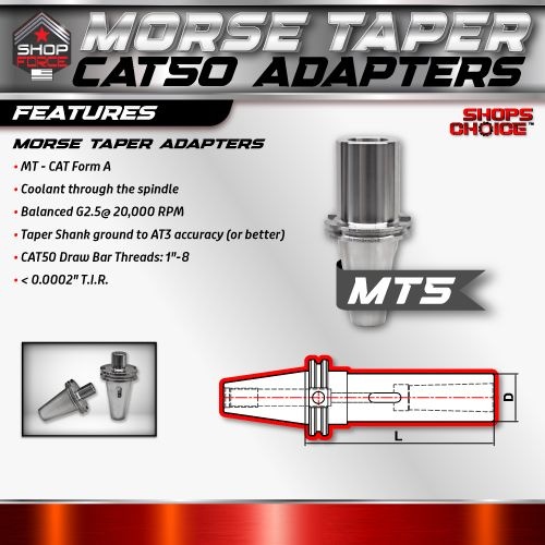 CAT50 MORSE TAPER 5 ADAPTOR  G2.5 X 30,000 RPM (0.0002 T.I.R.) Shop'sChoice - Image 2