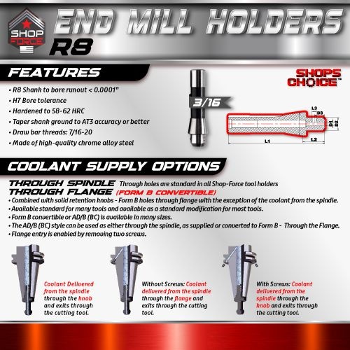 3/16 R8 END MILL HOLDER  Shop'sChoice - Image 2