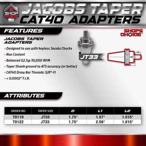 CAT40 JACOBS TAPER 33 X 2.44"  ADAPTOR  G2.5 X 30,000 RPM (0.0002 T.I.R.) Shop'sChoice - Image 3