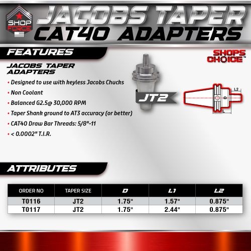 CAT40 JACOBS TAPER 2 X 2.44"  ADAPTOR  G2.5 X 30,000 RPM (0.0002 T.I.R.) Shop'sChoice - Image 3