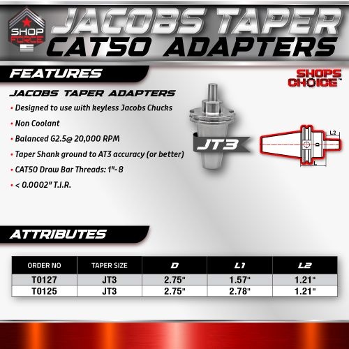 CAT50 JACOBS TAPER 3 X 2.78"  ADAPTOR  G2.5 X 30,000 RPM (0.0002 T.I.R.) Shop'sChoice - Image 3