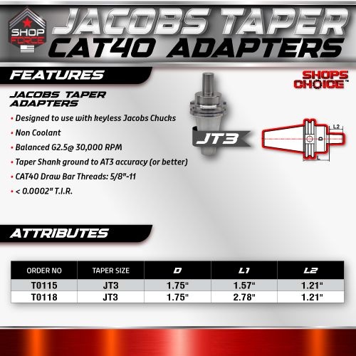 CAT40 JACOBS TAPER 3 X 2.44"  ADAPTOR  G2.5 X 30,000 RPM (0.0002 T.I.R.) Shop'sChoice - Image 3